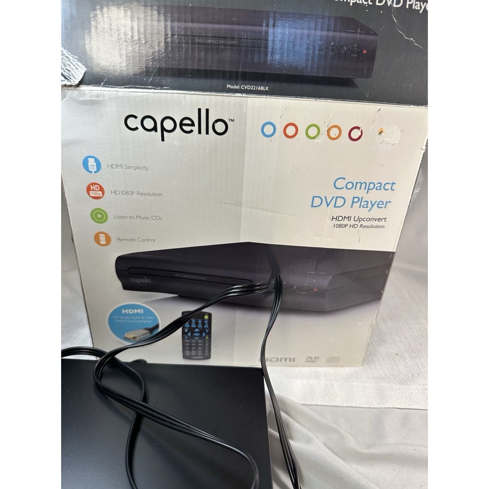 Capello DVD/Compact Disc Player CVD2216BLK WITH REMOTE DC Not Tested- FOR PARTs